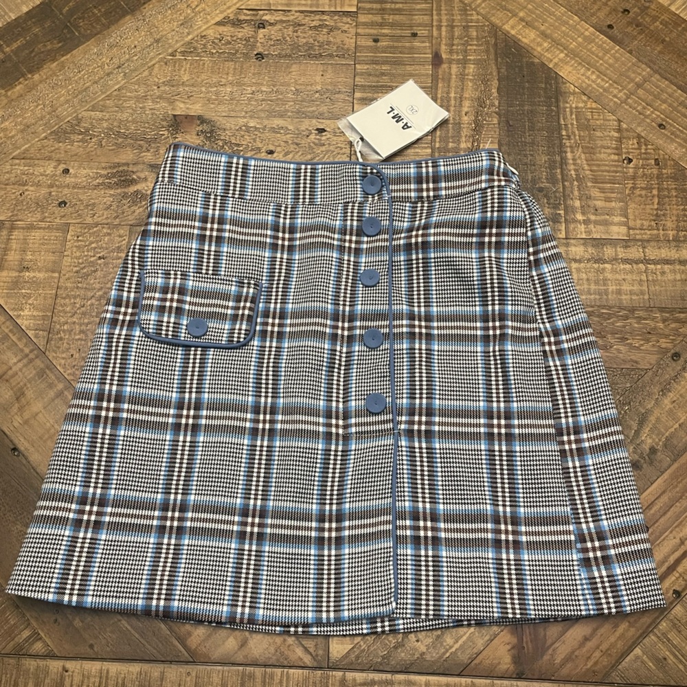 Plaid Mini Skirt in Blue and Brown